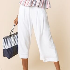 Francesca's Blue Rain Linen Cropped Culotte Pants White Sz M nwt